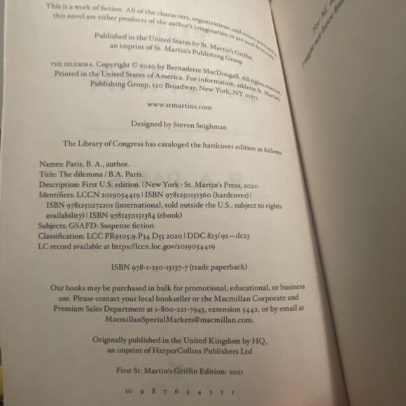 The Dilemma : A Novel by B. A. Paris (2021, Trade Paperback) - Picture 6 of 6